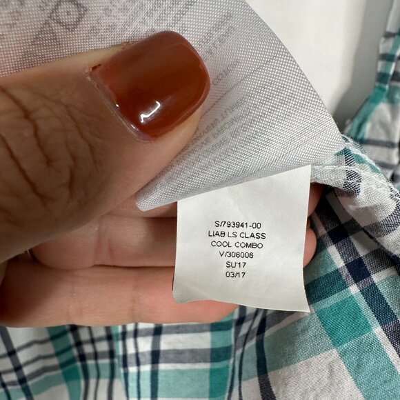 2/$30 Banana Republic Poplin Softwash Classic Plaid Shirt Green Blue #BAG2 - Picture 6 of 8